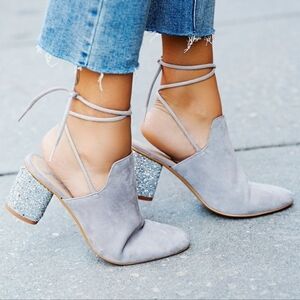 Free People Sparkler Wrap Mule Gray Suede Glitter Block Heel 36 5.5